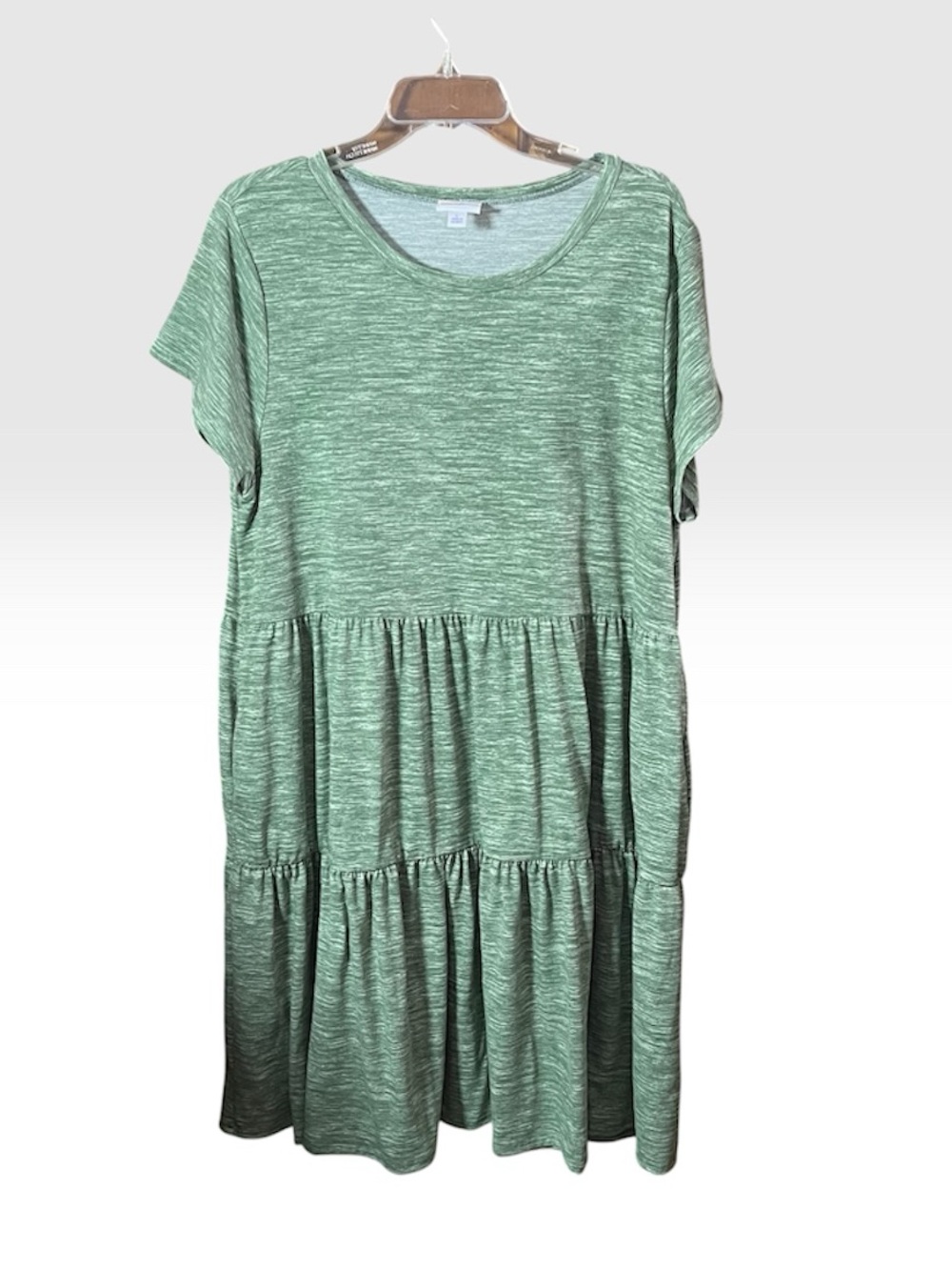 LuLaRoe Heathered Sage Tiered Knit short sleeved Dress comfy lightweight large
